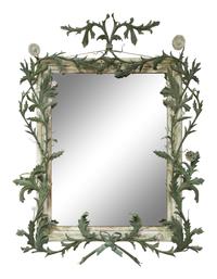 A Green Tole Peinte Foliate Mounted Mirror