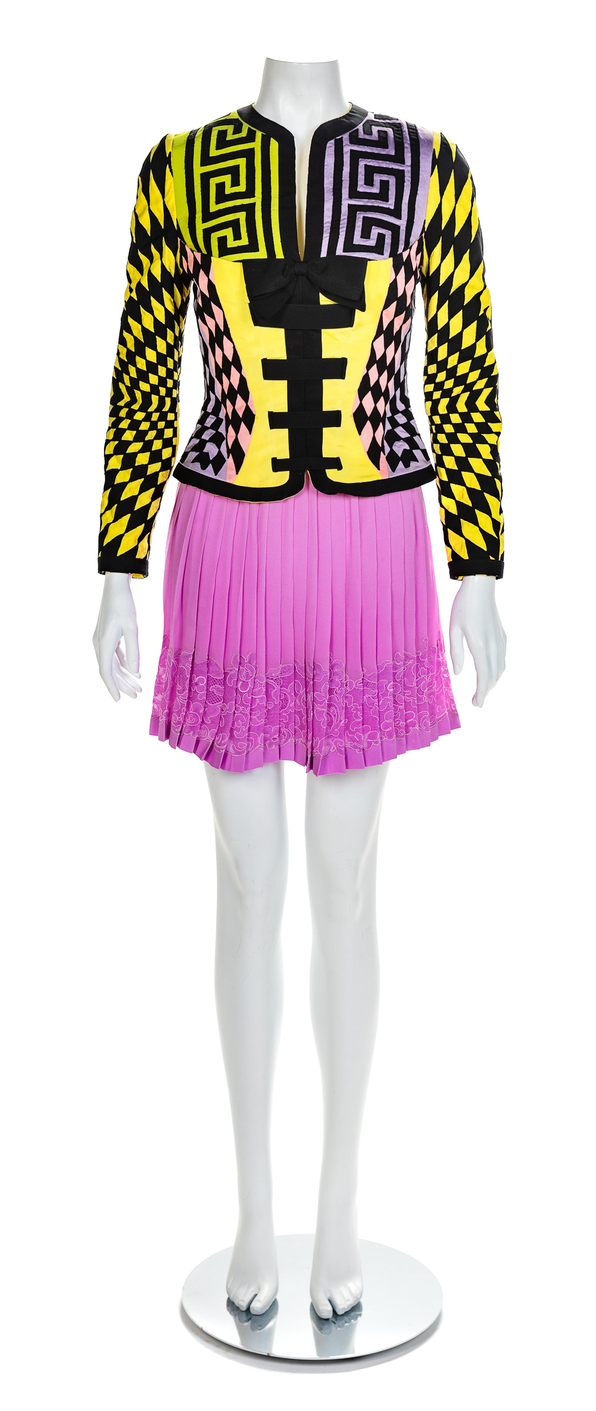 Atelier Versace Checkerboard Jacket and Skirt, 1990s No size label