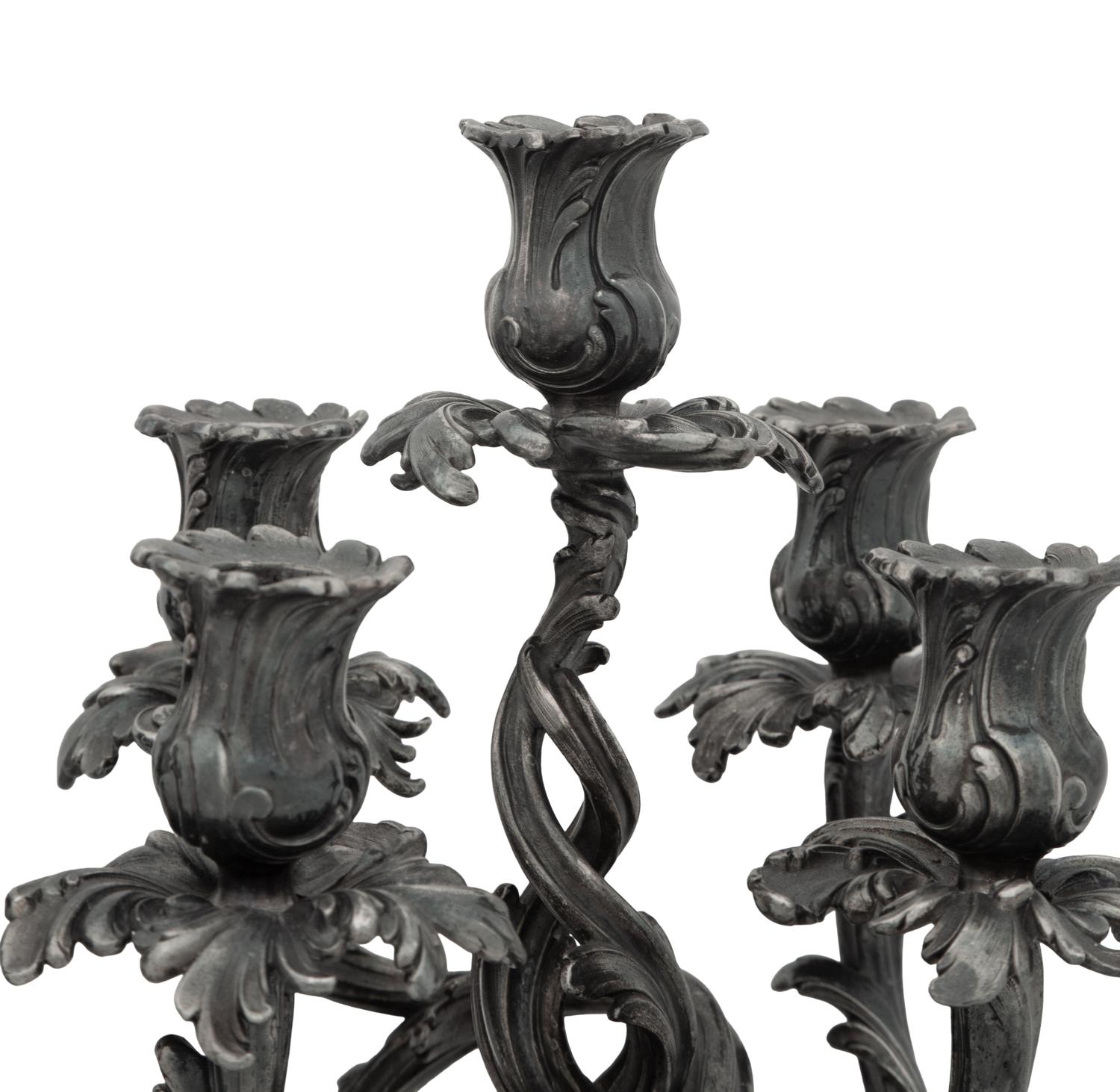 A Pair of Louis XV Style Silver-Plate Candelabra