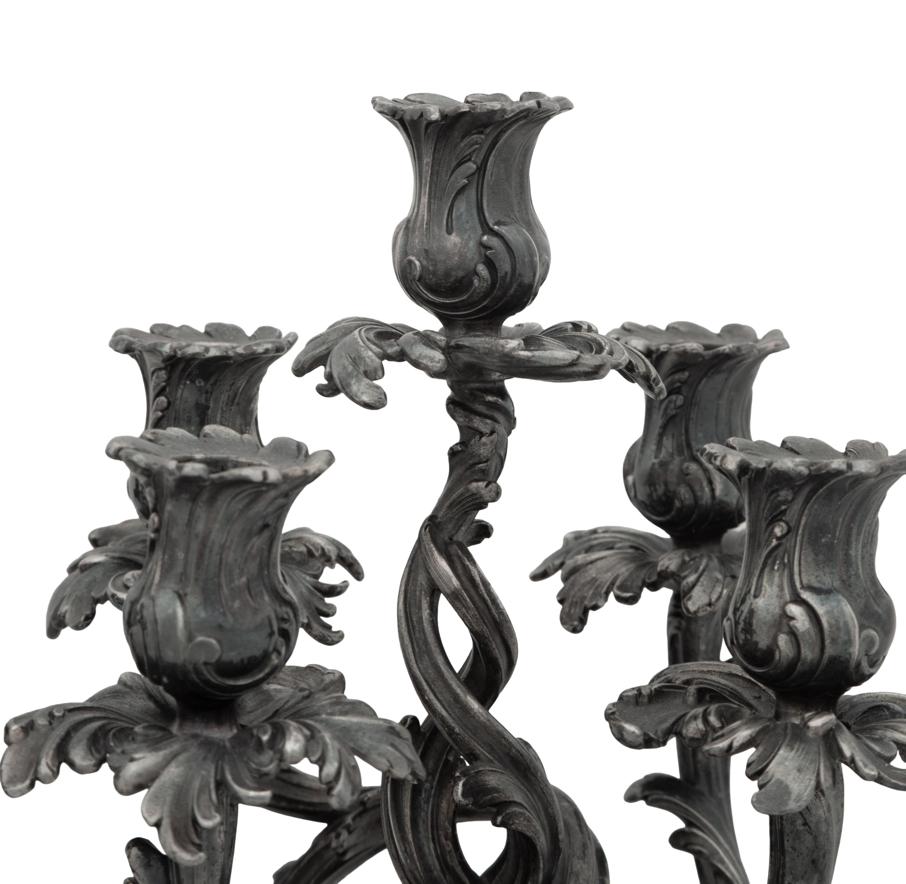 A Pair of Louis XV Style Silver-Plate Candelabra