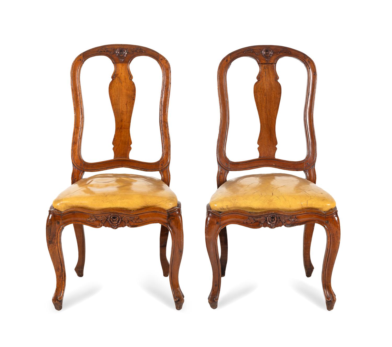 A Pair of Continental Walnut Side Chairs