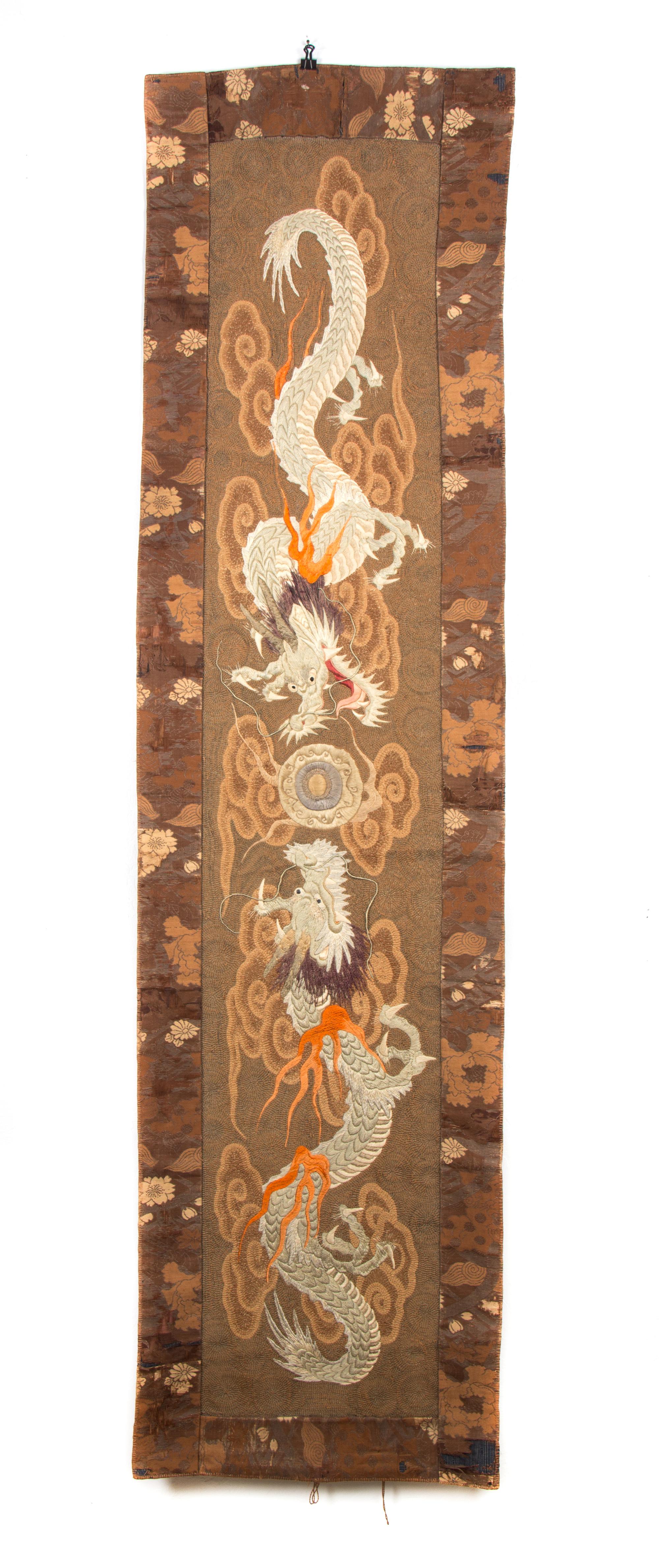 A Japanese Embroidered Panel Height 68 x 18 inches. — 20TH CENTURY