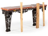 A Cast Iron Marble Top Console Table