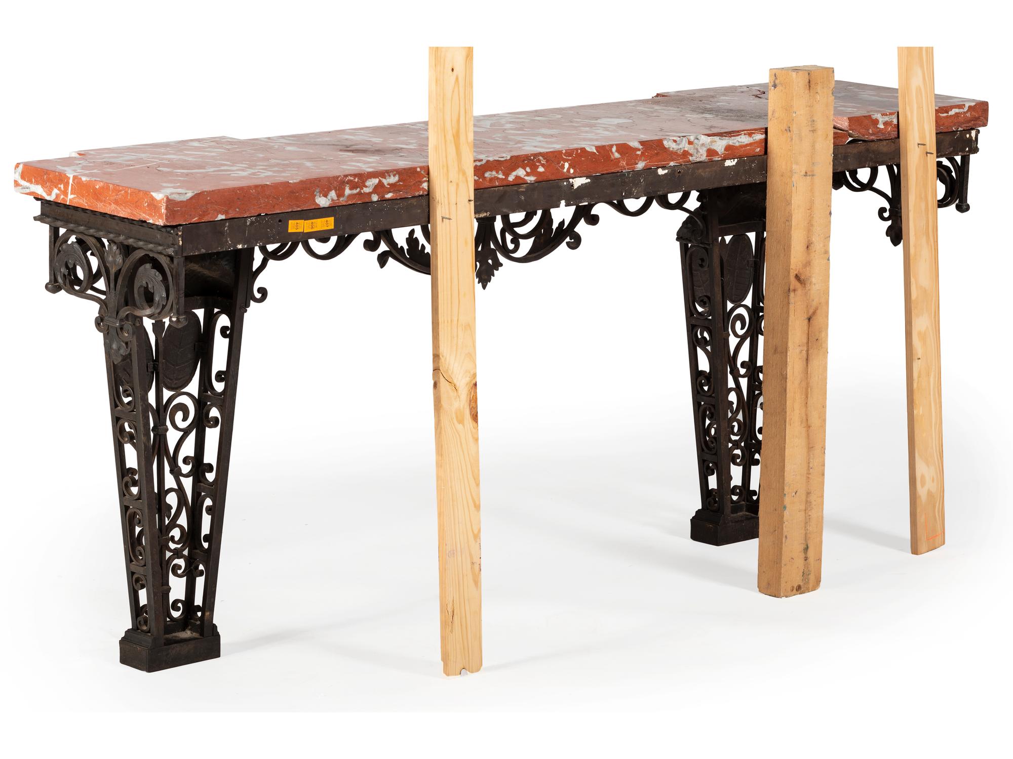 A Cast Iron Marble Top Console Table