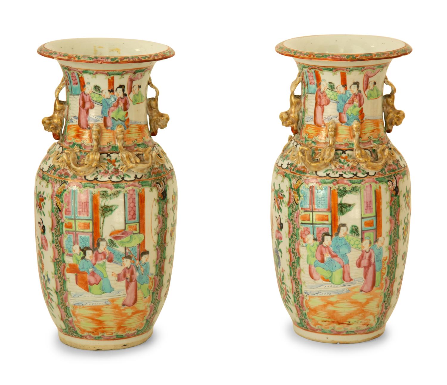 A Pair of Chinese Rose Medallion Porcelain Vases