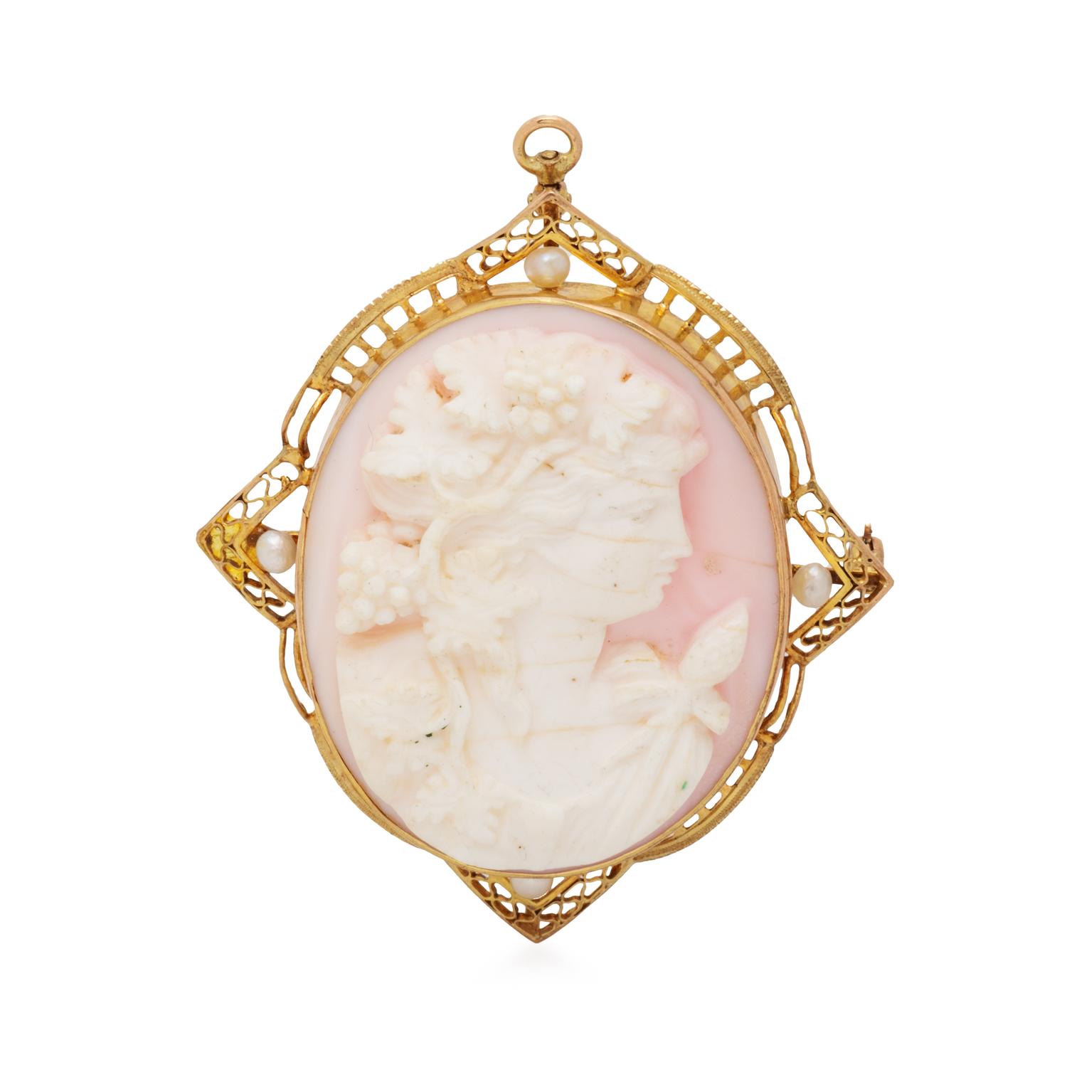 YELLOW GOLD AND SHELL CAMEO PENDANT/BROOCH