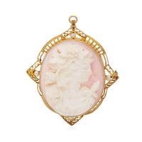 YELLOW GOLD AND SHELL CAMEO PENDANT/BROOCH