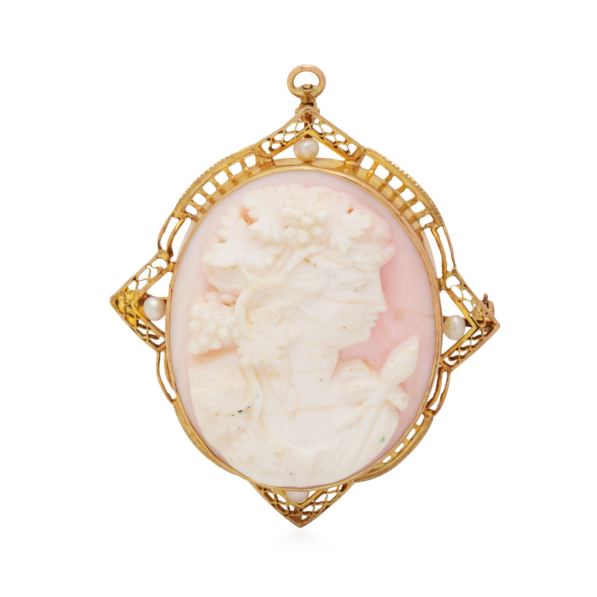 YELLOW GOLD AND SHELL CAMEO PENDANT/BROOCH