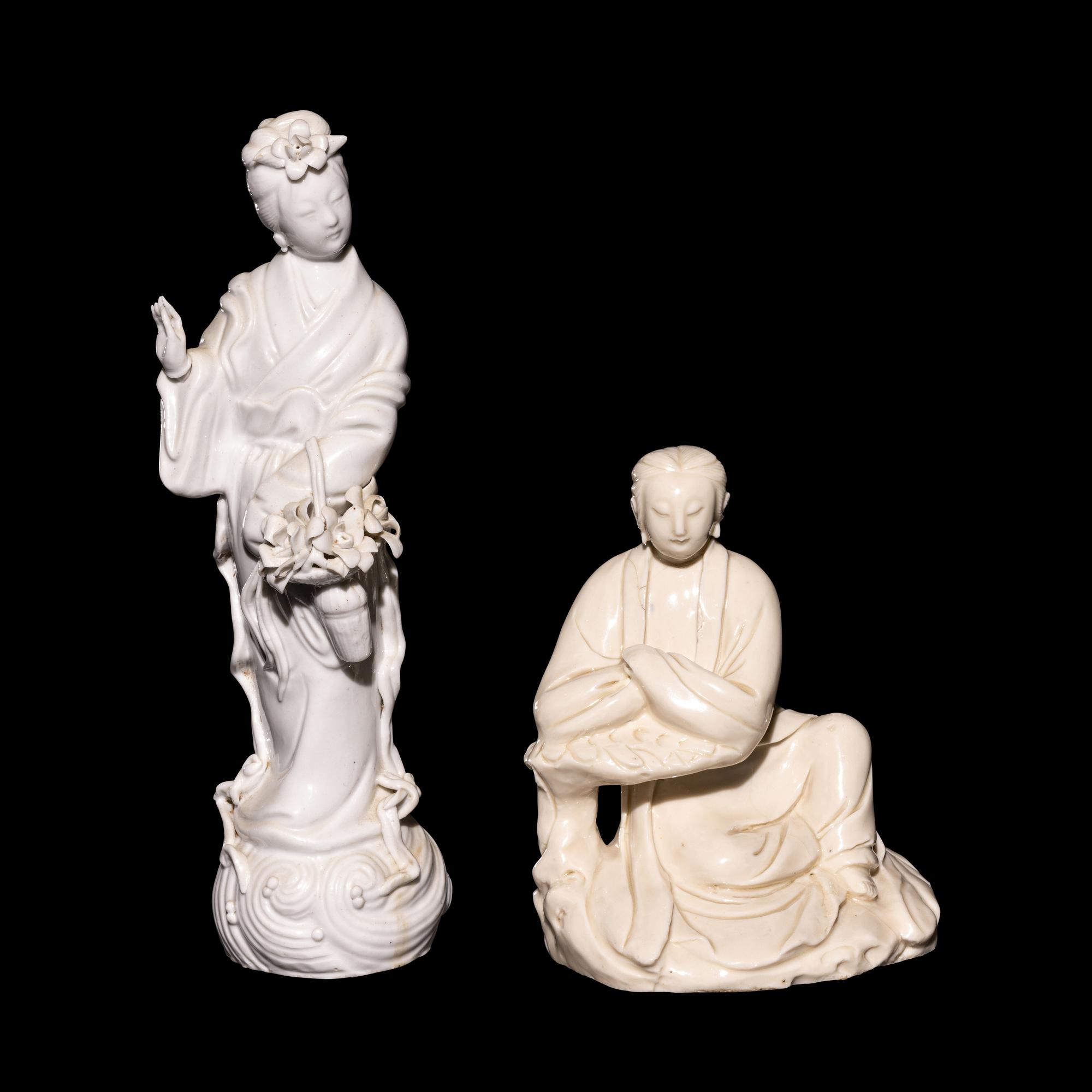Two Chinese Blanc de Chine Porcelain Guanyin Figures
