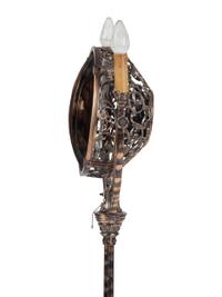 A Luminaire Cast and Patinated Metal Two-Light Funeral Parlor Fan