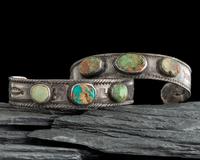 Pair of Navajo Ingot and Turquoise Cuff Bracelets