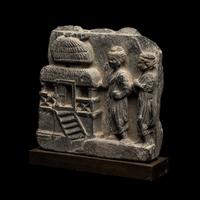 A Gandharan Grey Schist Frieze, 3rd-4th Century 三-四世紀 犍陀羅灰片岩佛祖尋訪圖石雕殘片