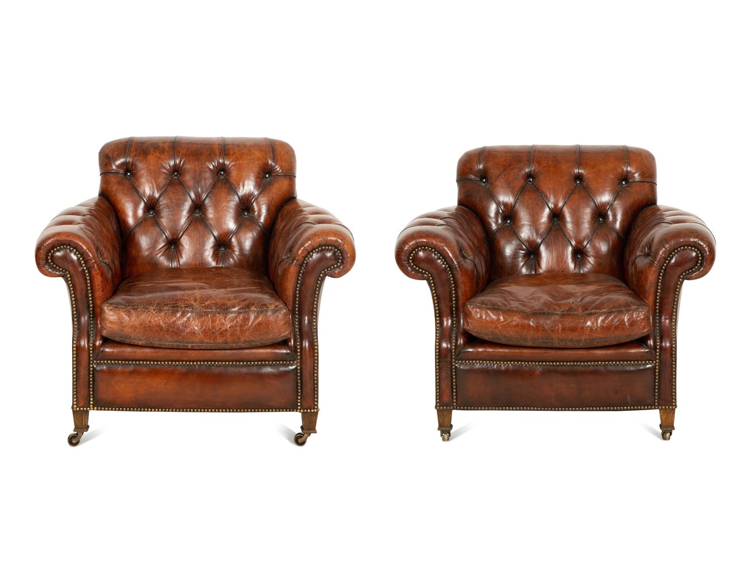 A Pair of Chesterfield Style Leather Club Chairs