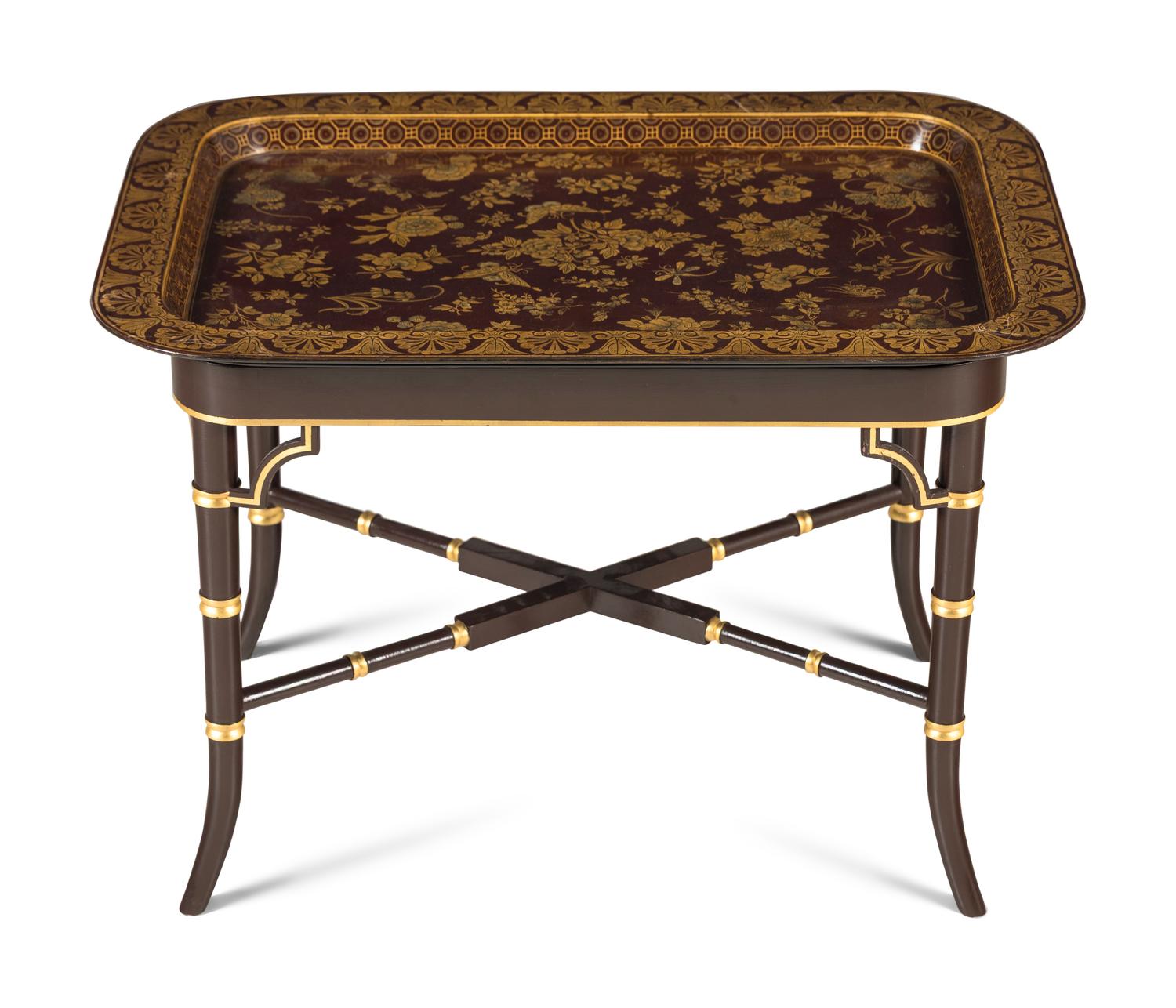 A Regency Papier-Mache Decorated Tray