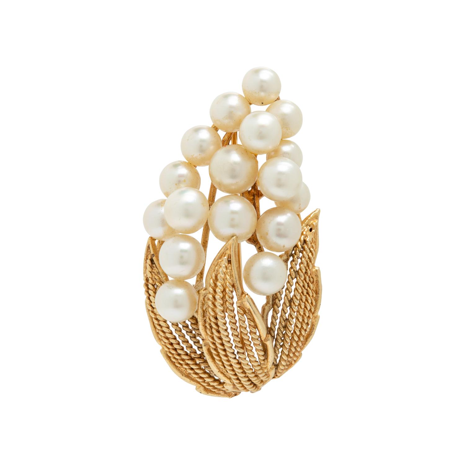 Yellow Gold and Cultured Pearl Brooch