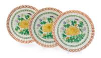 Three Chinese Export Polychrome Enameled Porcelain Plates Diameter 8 5/8 inches.