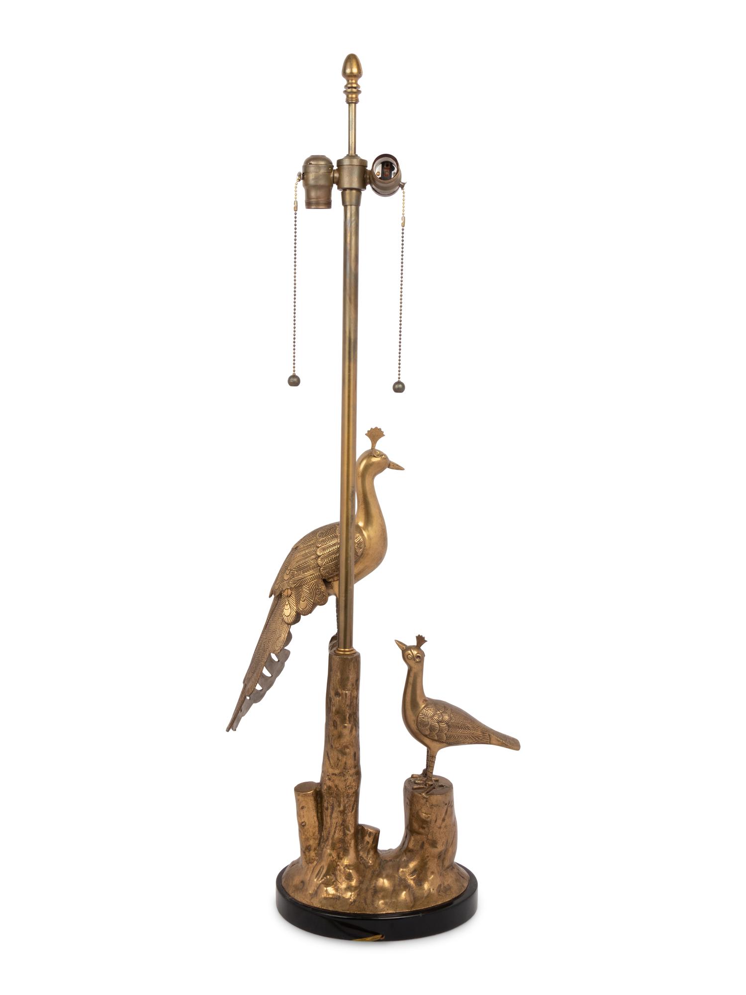 A Gilt Metal Peafowl Lamp