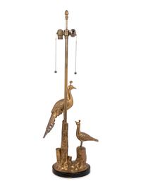 A Gilt Metal Peafowl Lamp