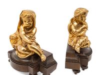 A Pair of French Gilt and Patinated Bronze Figural Chenets