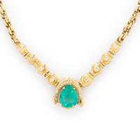 EMERALD, DIAMOND, AND YELLOW GOLD NECKLACE