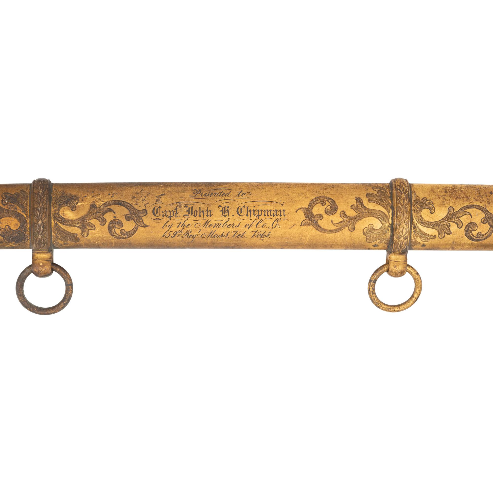 Ames Model 1850 Staff and Field Officers Sword Presented to Capt John Chipman 59th Mass - POW and WIA, with Sash, CDV and GAR Button