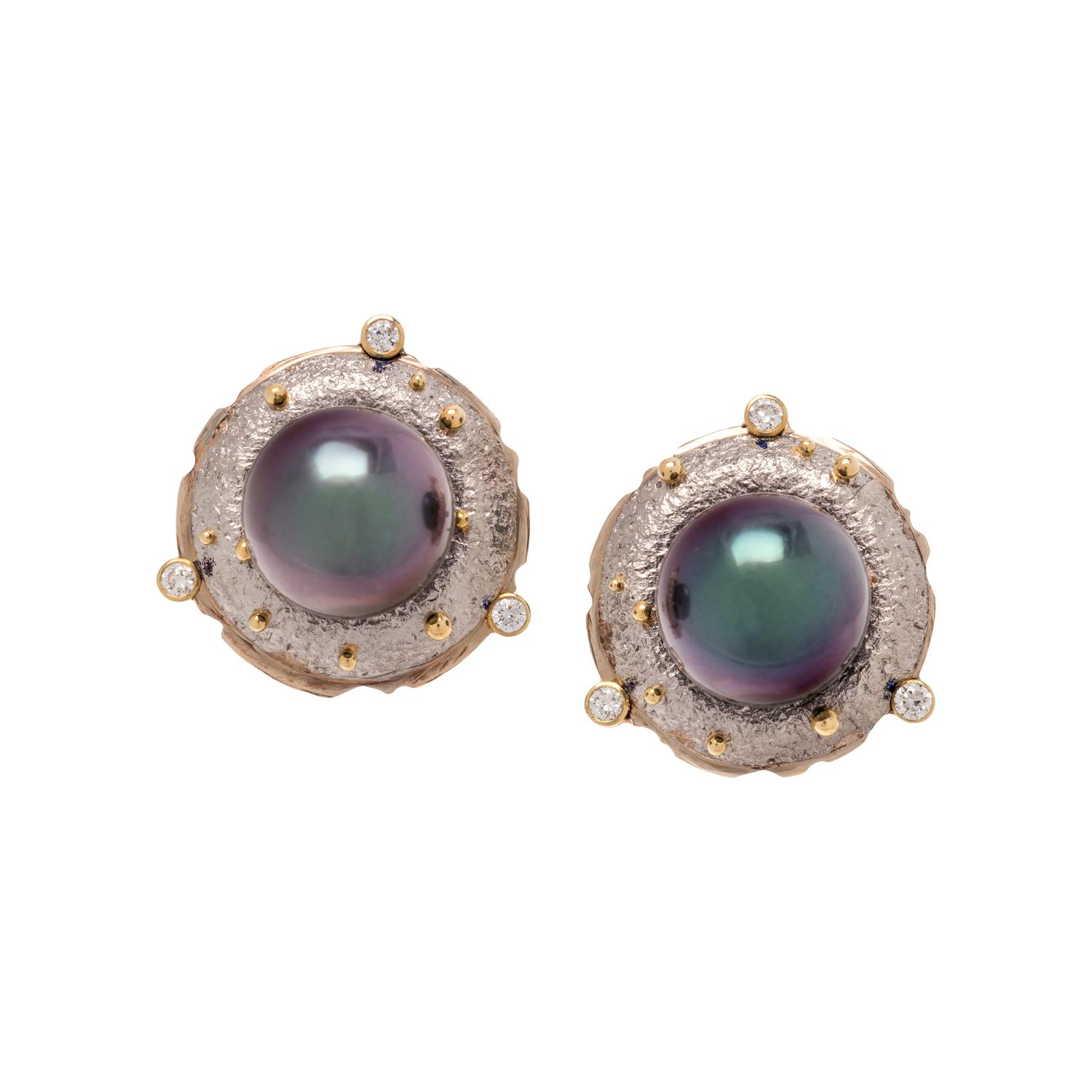 RICHARD KIMBALL, CULTURED TAHITIAN PEARL AND DIAMOND EARRINGS