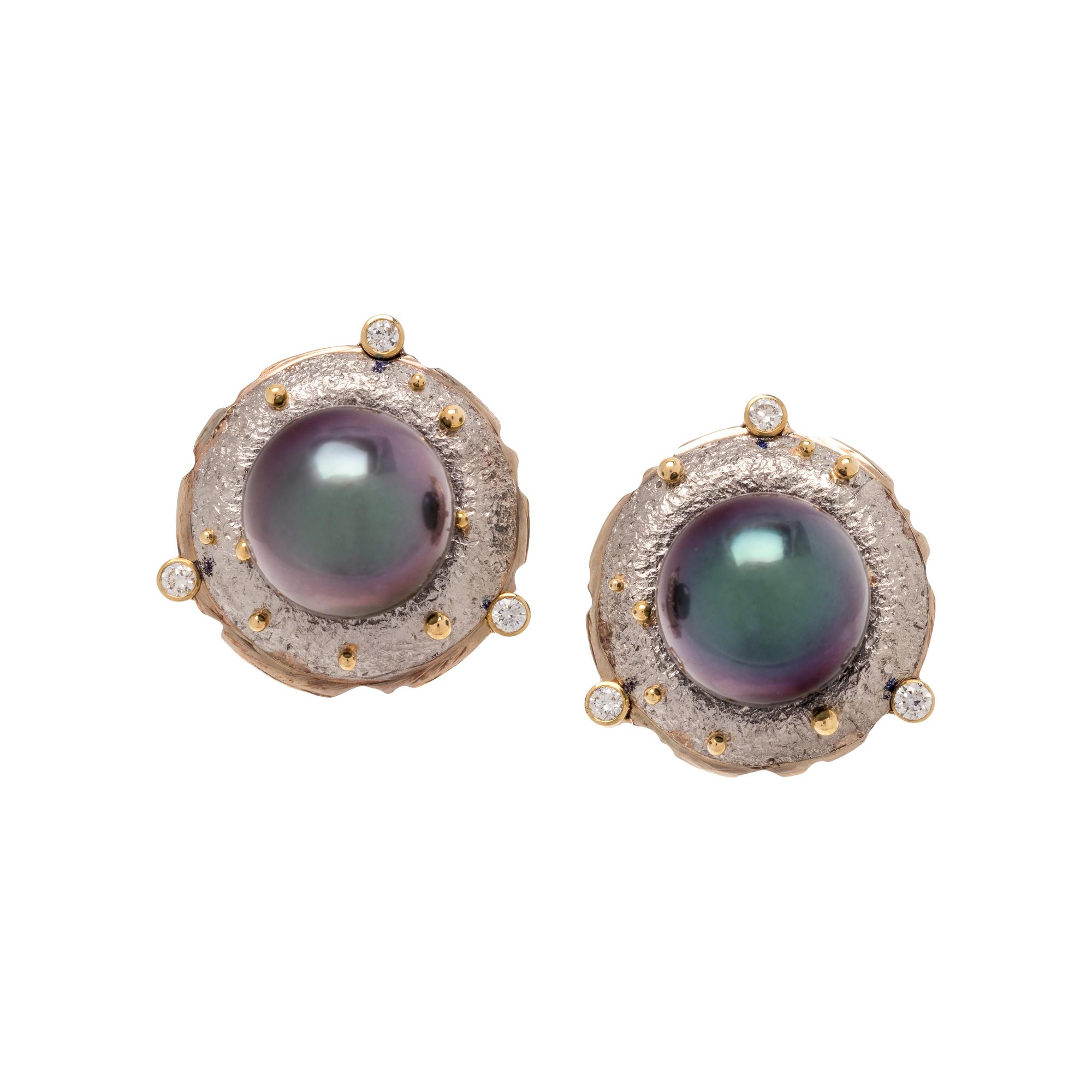 RICHARD KIMBALL, CULTURED TAHITIAN PEARL AND DIAMOND EARRINGS