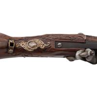 Contemporary Flintlock Jaeger Rifle with Boar Hunting Motifs by John B. Derrick (American, b.1936)