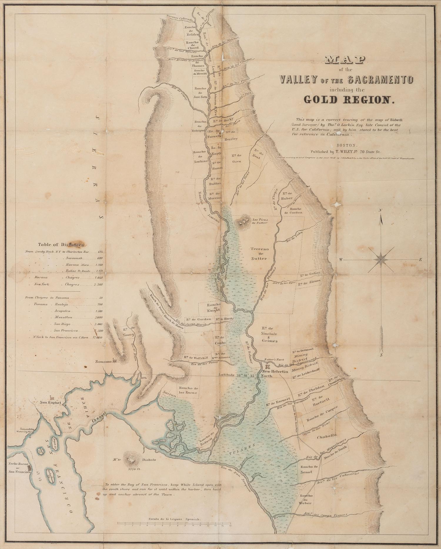 [GOLD RUSH]. LARKIN, Thomas O. (1802-1858). Map of the Valley of the Sacramento including the Gold Region . Boston: J.H. Bufford & Co and T. Wiley Jr., ca 1848.