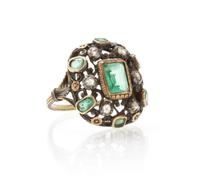 A Silver Topped Gold, Emerald and Diamond Ring, 3.30 dwts.