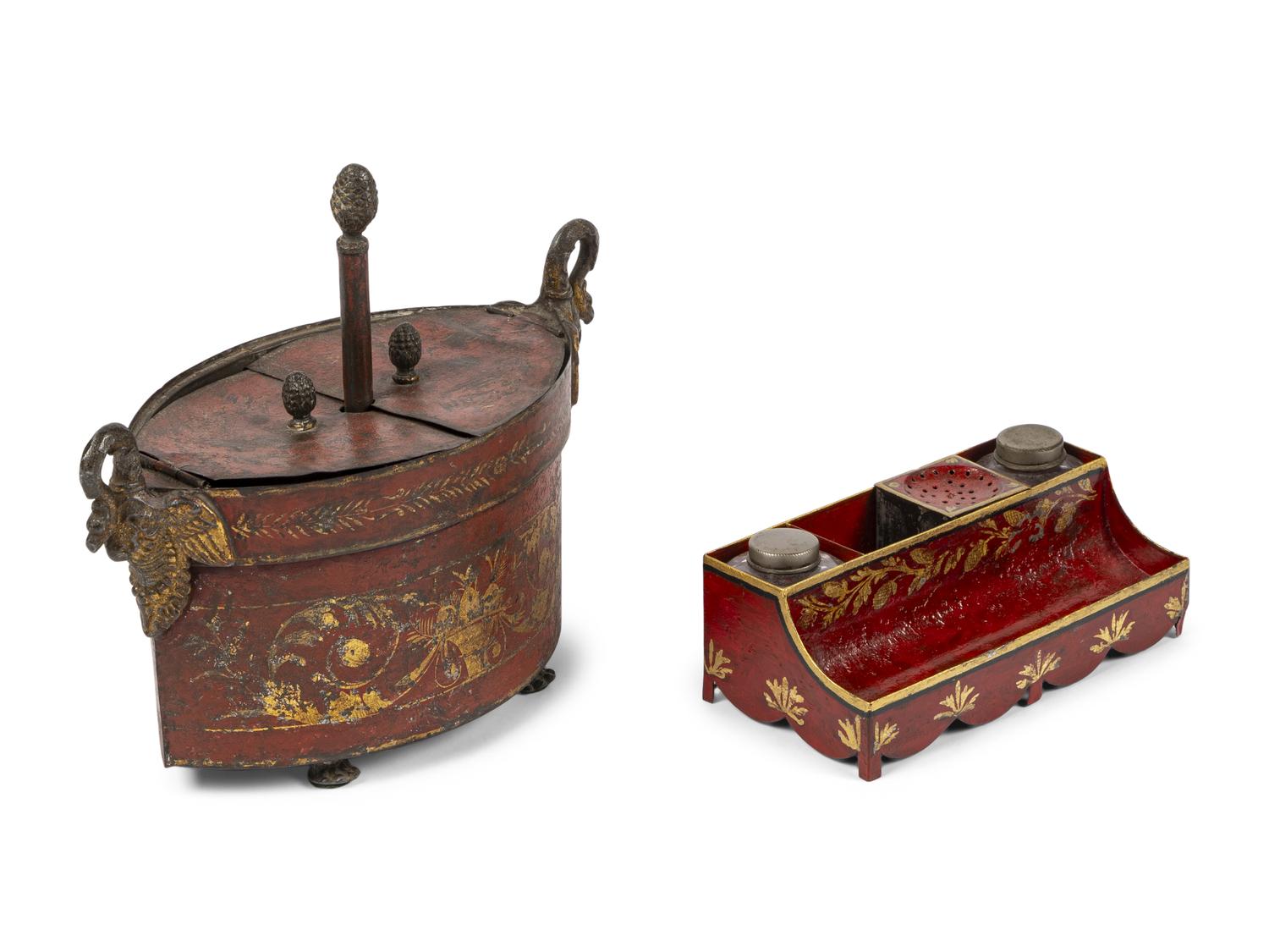 Two French Red Tole Articles