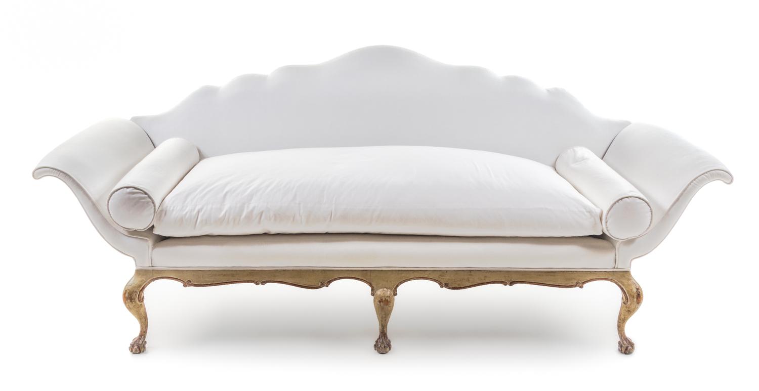 A Venetian Painted Sofa Height 36 3/4 x width 85 1/8 x depth 28 1/2 inches. — 19TH CENTURY