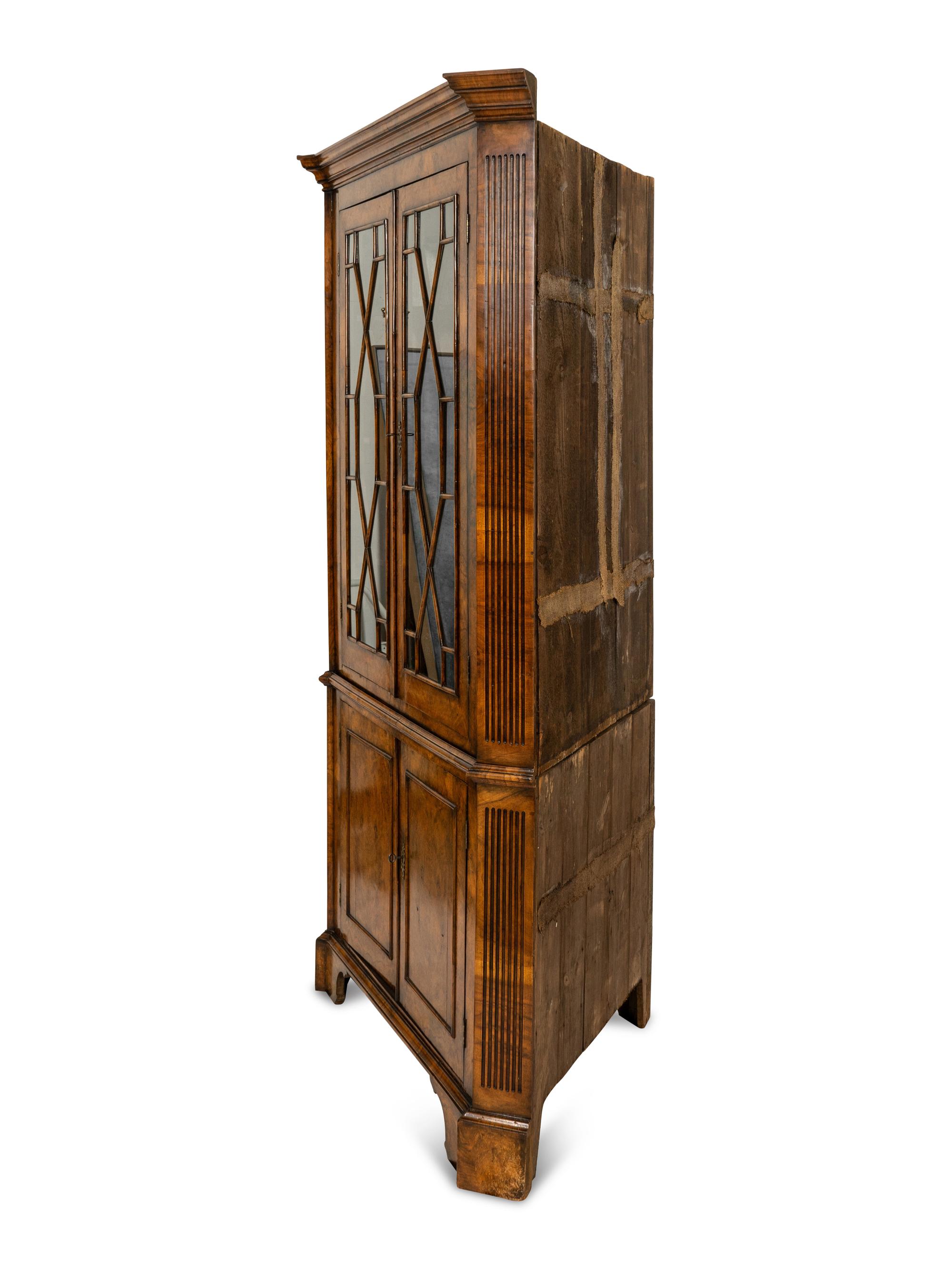 A George III Style Burl Walnut Corner Cabinet