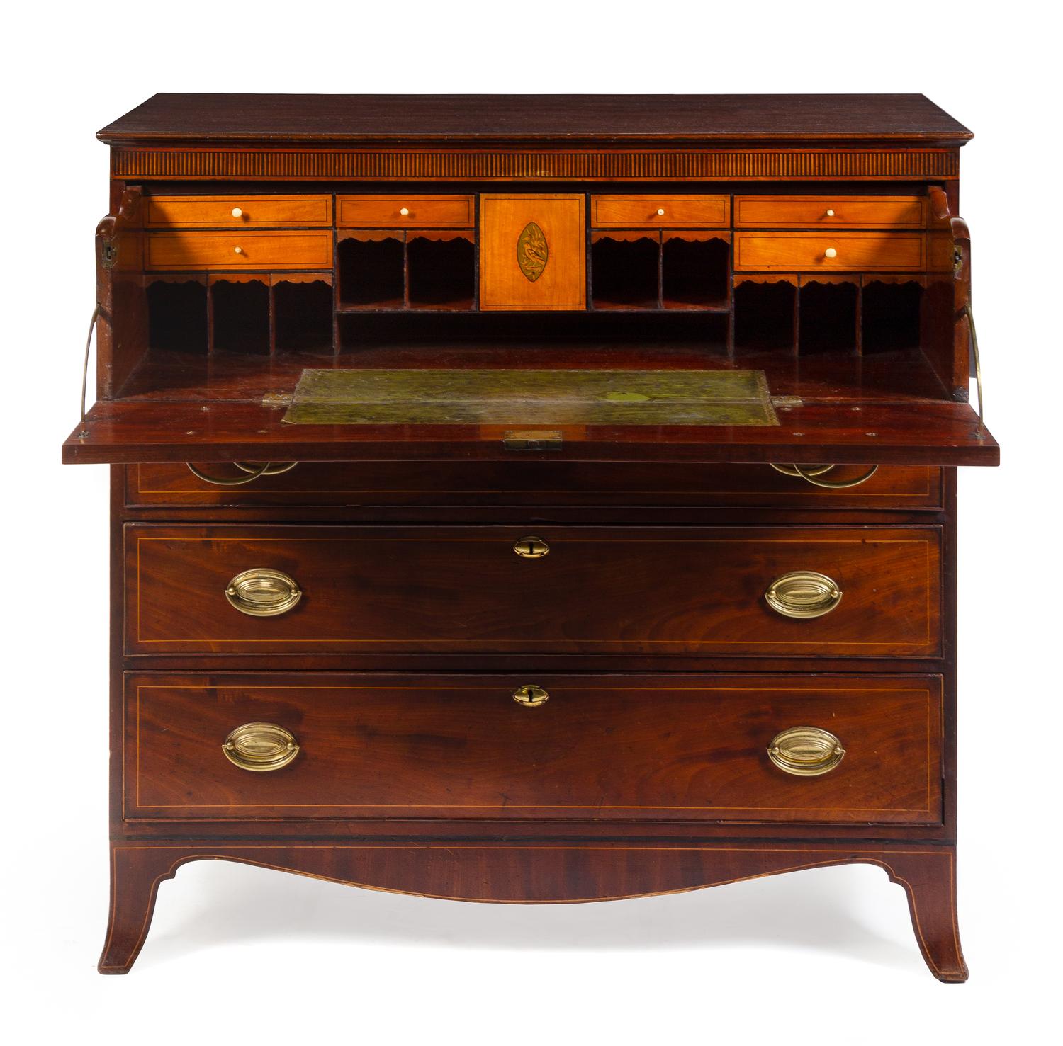 A George III Mahogany Secretary Chest Height 46 3/4 x width 48 1/4 x depth 22 1/4 inches.