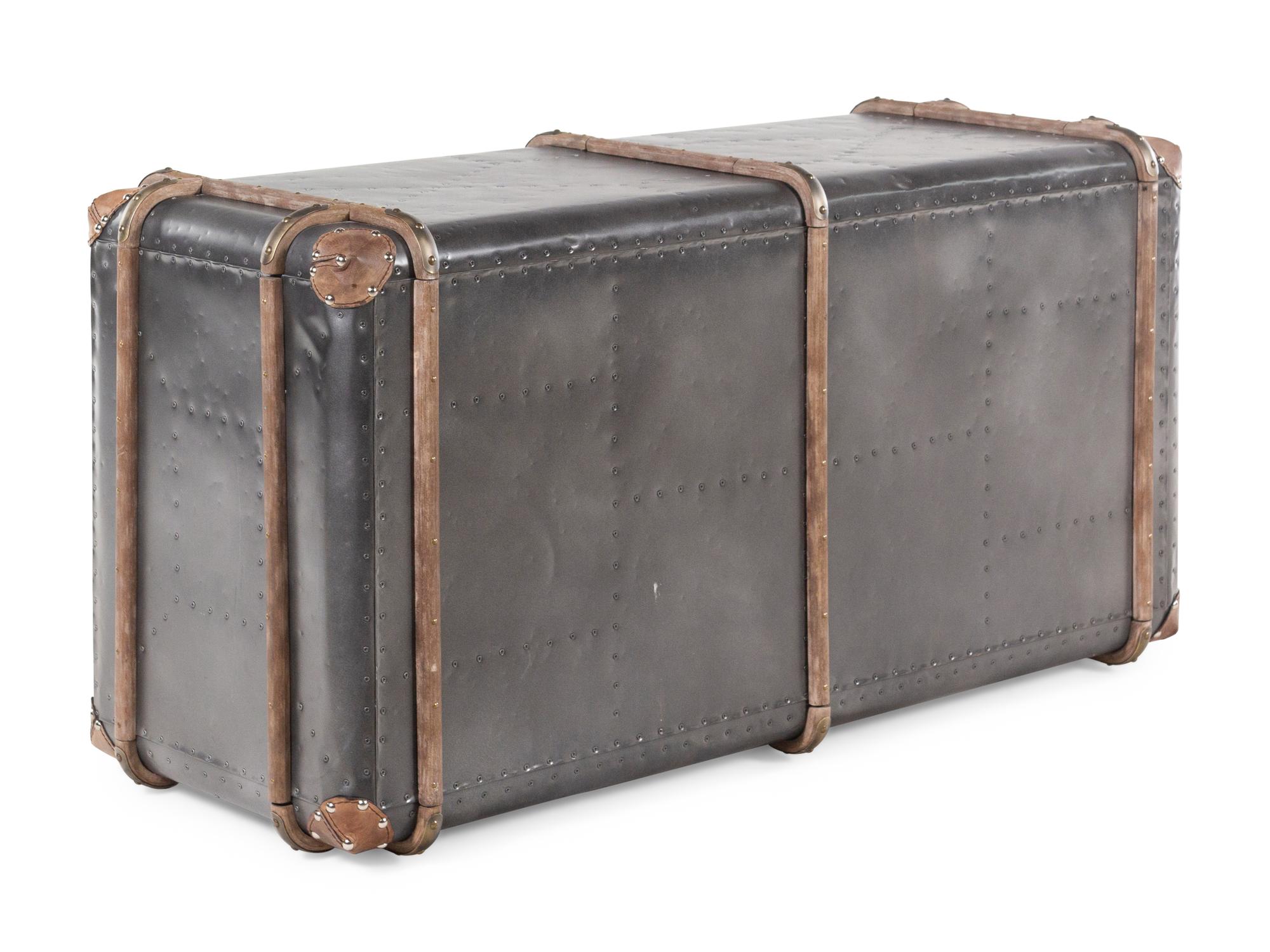 A Contemporary Nailhead-Decorated Metal Trunk
