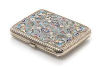 A Russian Silver and Enamel Cigarette Case, Mark likely of Vasilii Agafonov, Moscow, early 20th century, the case with polychrome flora