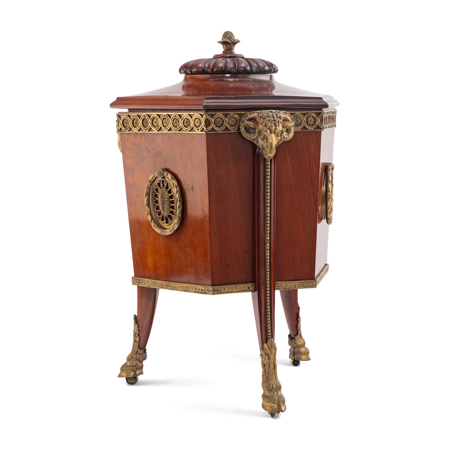 A George III Style Mahogany and Gilt Bronze Mounted Cellarette