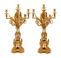 A Pair of Napoleon III Gilt Bronze Seven-Light Candelabra