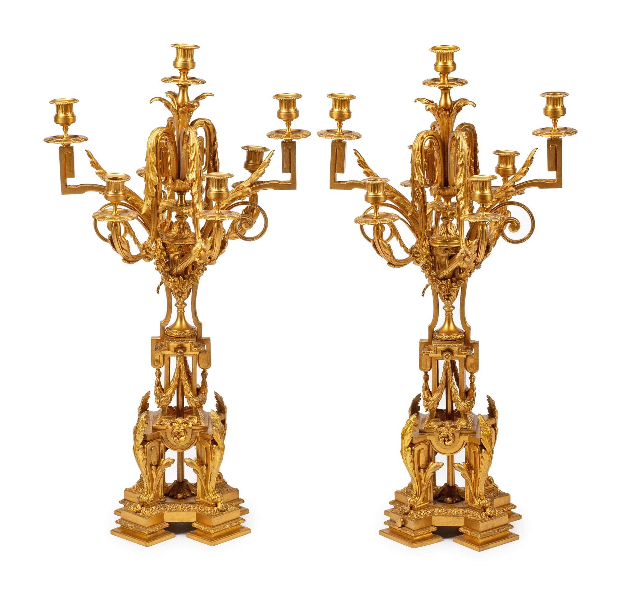 A Pair of Napoleon III Gilt Bronze Seven-Light Candelabra