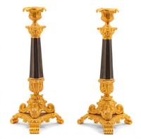 A Pair of Continental Gilt Bronze Candlesticks Height 12 1/8 inches. — 19TH CENTURY