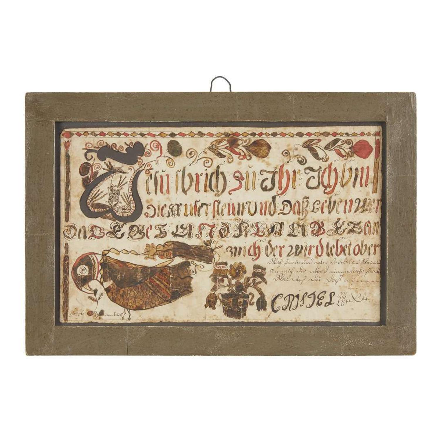 Fraktur: Vorschrift probably Lancaster County, PA, early 19th century
