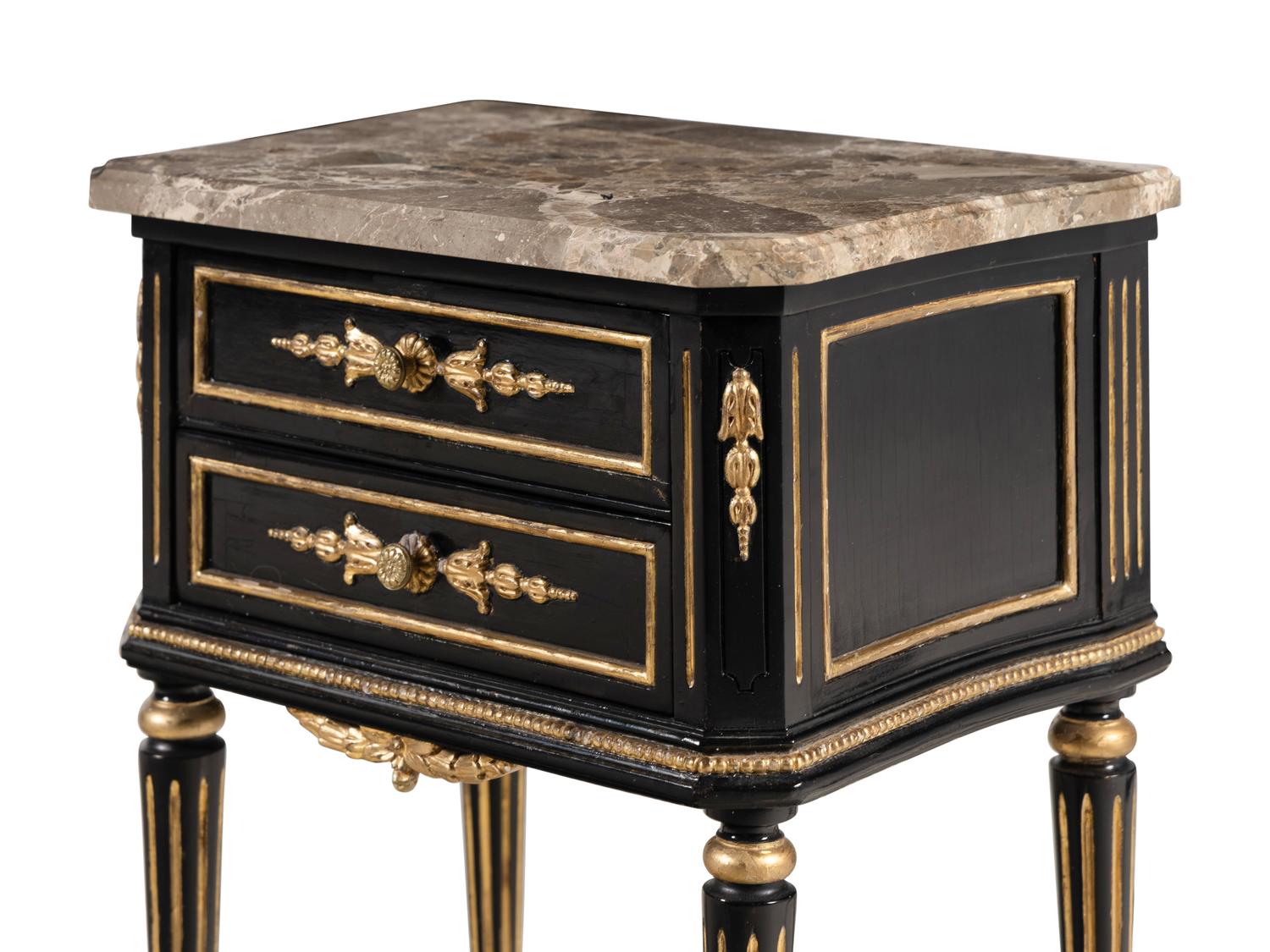 A Pair of Napoleon III Style Painted and Parcel Gilt Side Commodes