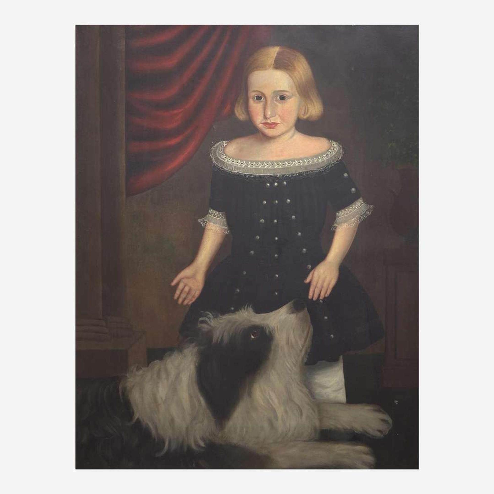 American School 19th century Portrait of a Boy with His Dog