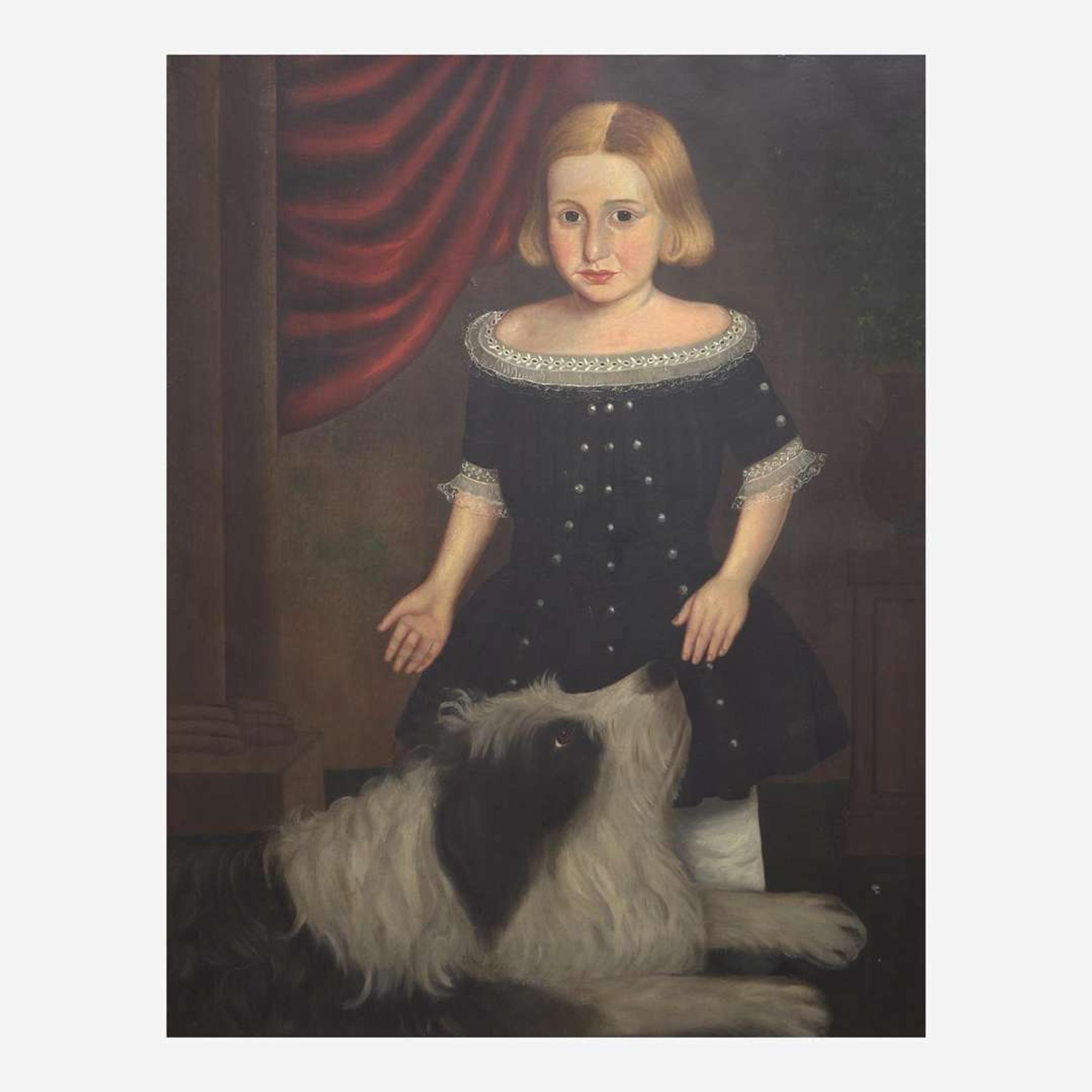 American School 19th century Portrait of a Boy with His Dog