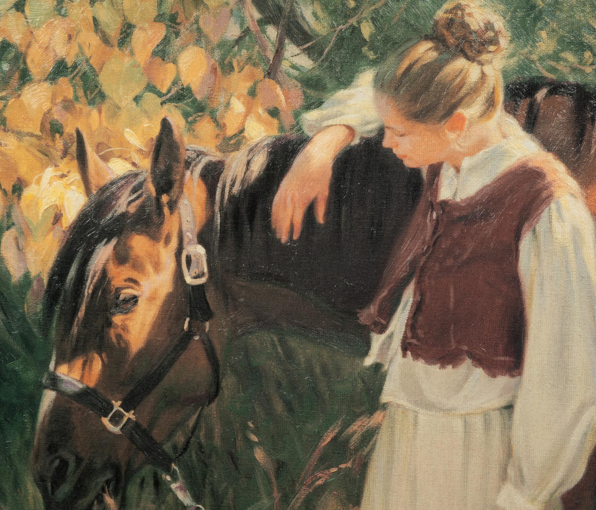 Young Woman Resting a Horse