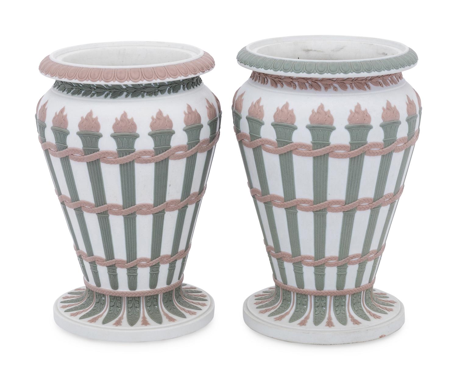 Two Wedgwood Three-Color Jasperware Torches Vases