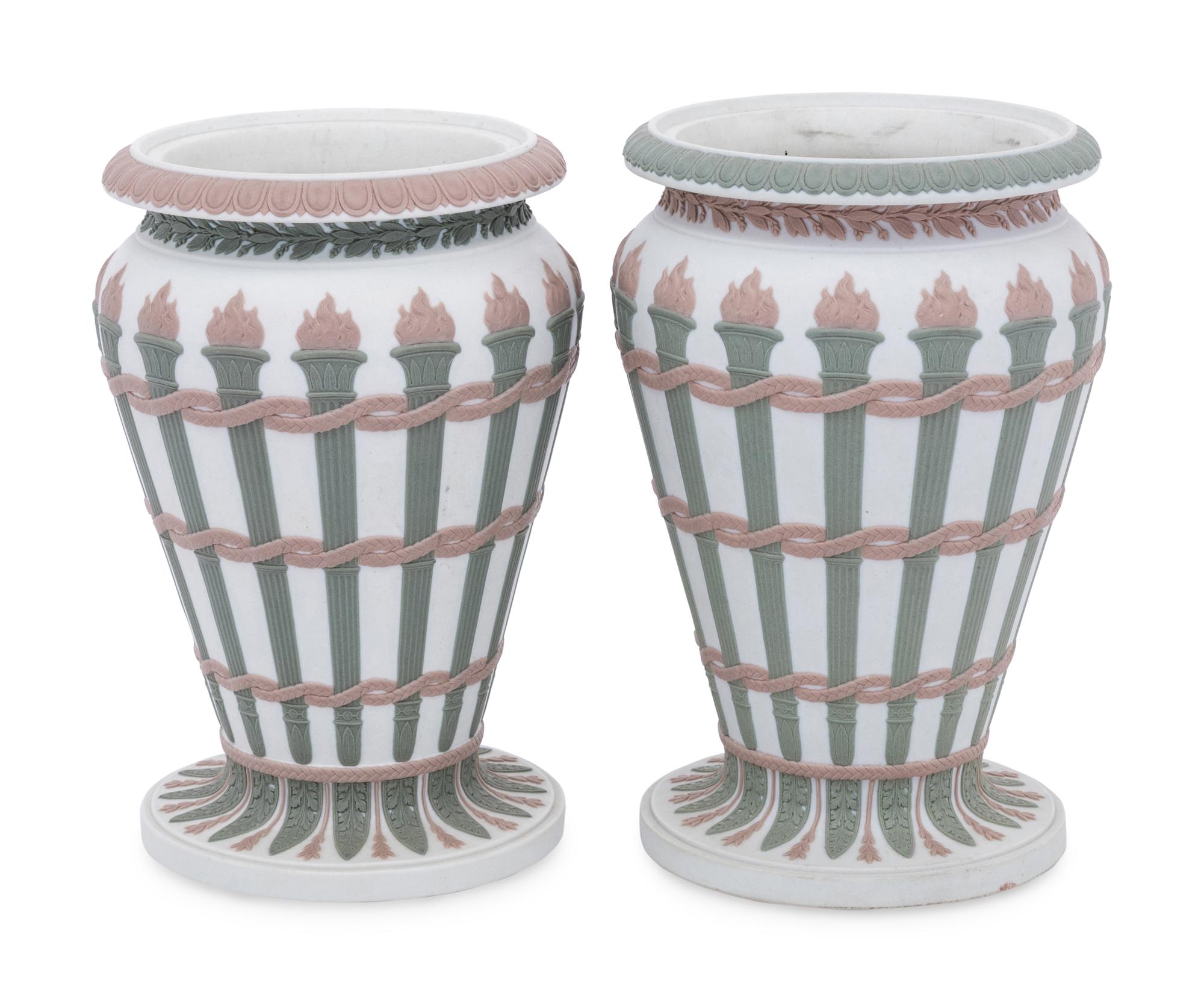 Two Wedgwood Three-Color Jasperware Torches Vases