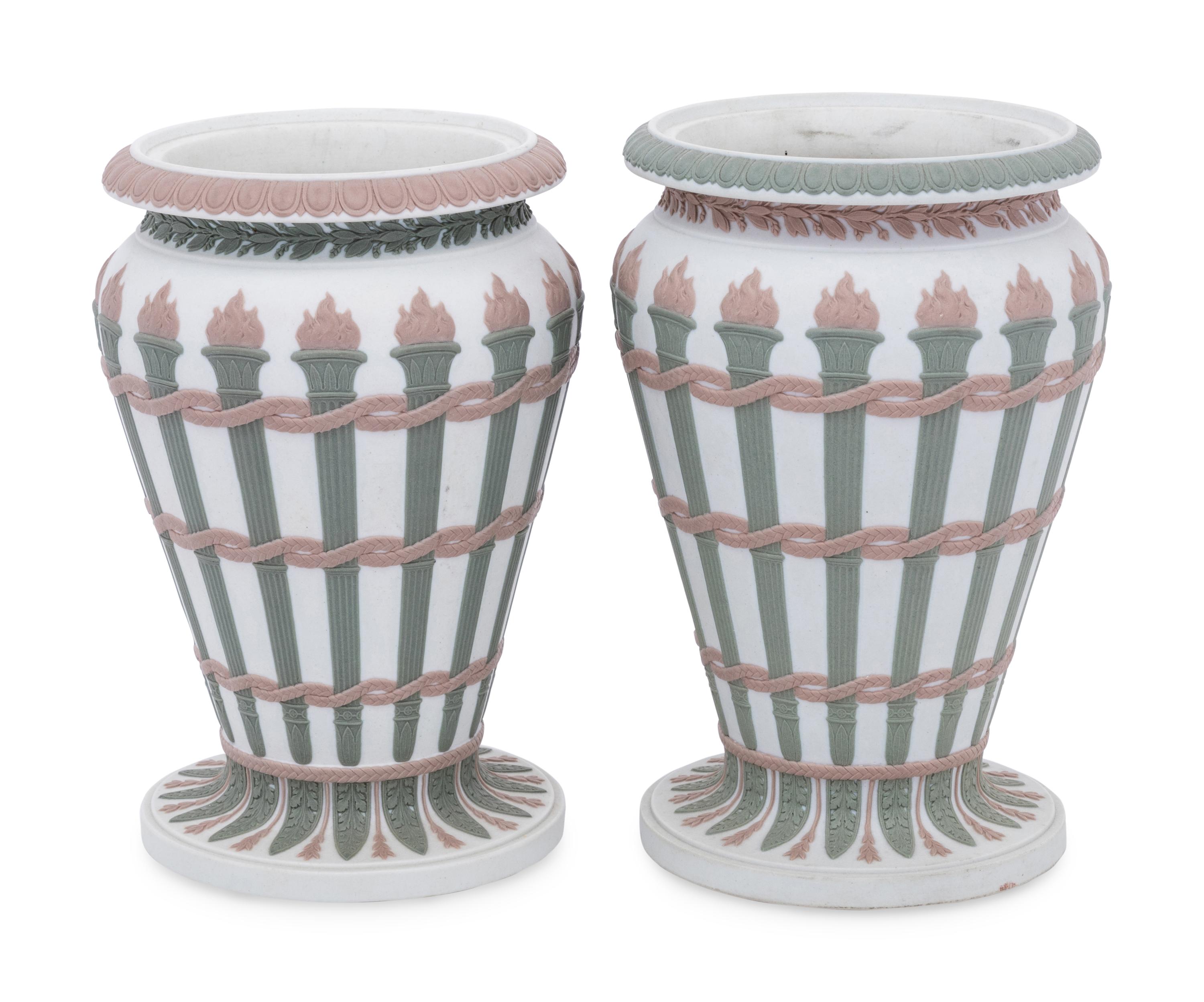 Two Wedgwood Three-Color Jasperware Torches Vases