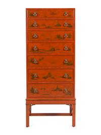 A Beacon Hill Old Colony Red-Japanned Tall Chest of Drawers