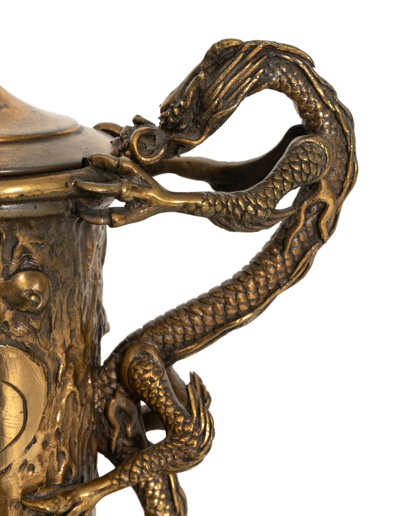 A Chinese Gilt Bronze Dragon Urn Lamp